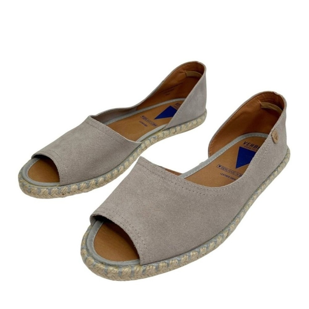 Suede Open-Toe Espadrille Flats in Taupe